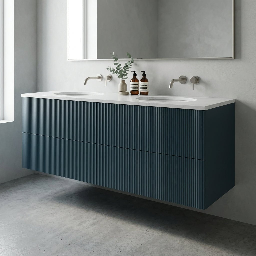 The Reeded | Undermounted | Painted Double Vanity 1600mm Stiffkey Blue - Mockridge Design