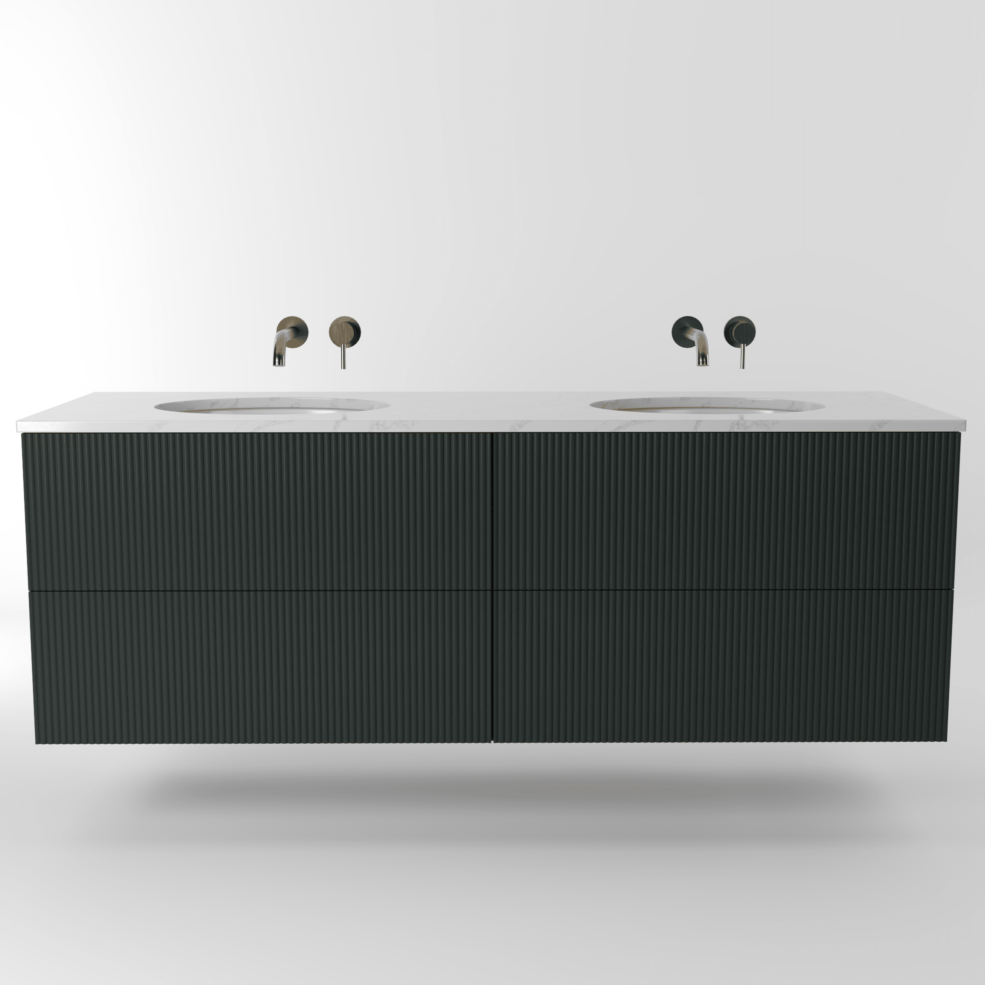 The Reeded | Undermounted | Painted Double Vanity 1600mm Studio Green - Mockridge Design