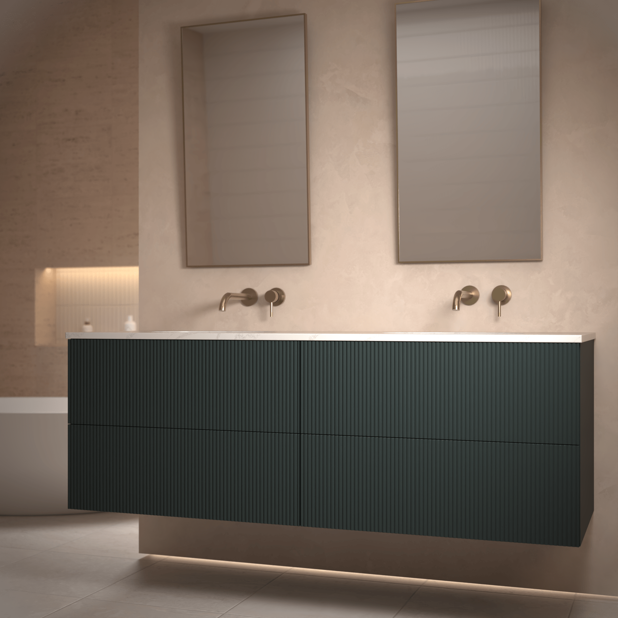 The Reeded | Undermounted | Painted Double Vanity 1600mm Studio Green - Mockridge Design