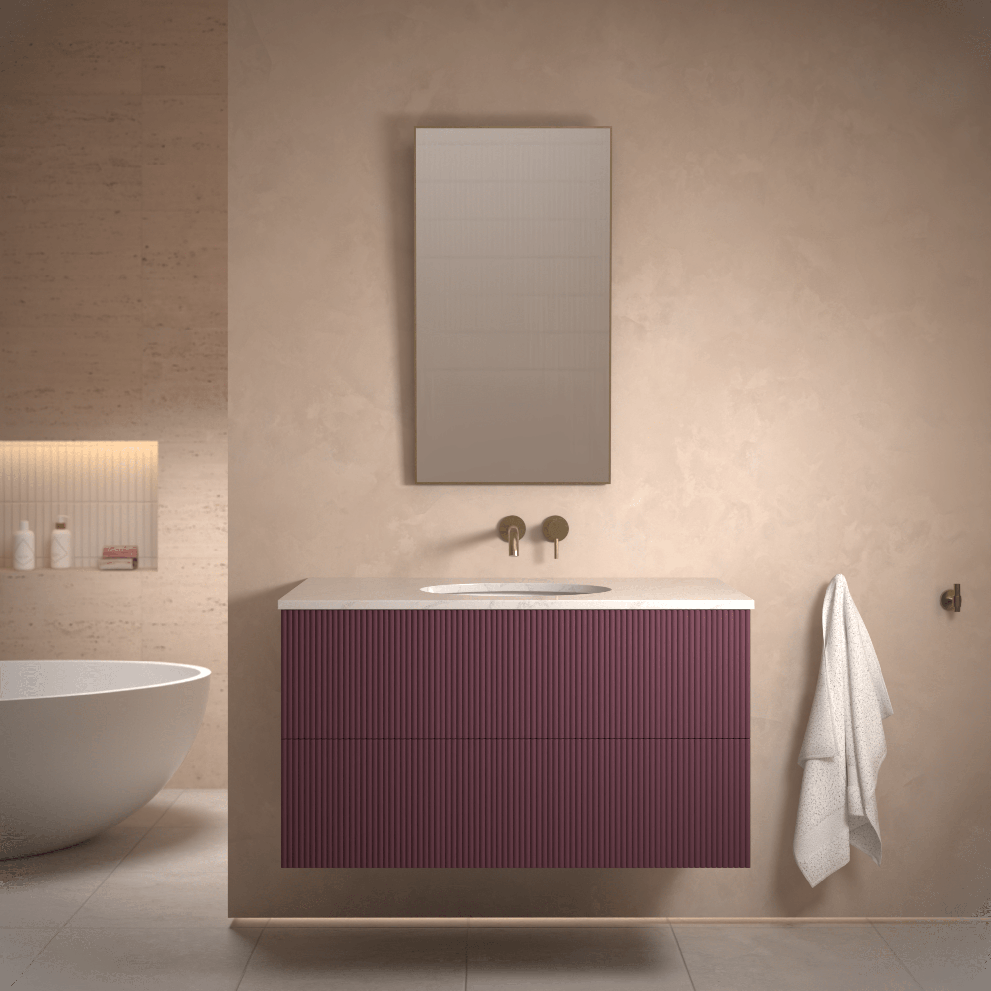 The Reeded | Undermounted | Painted Vanity 1000mm Brinjal - Mockridge Design