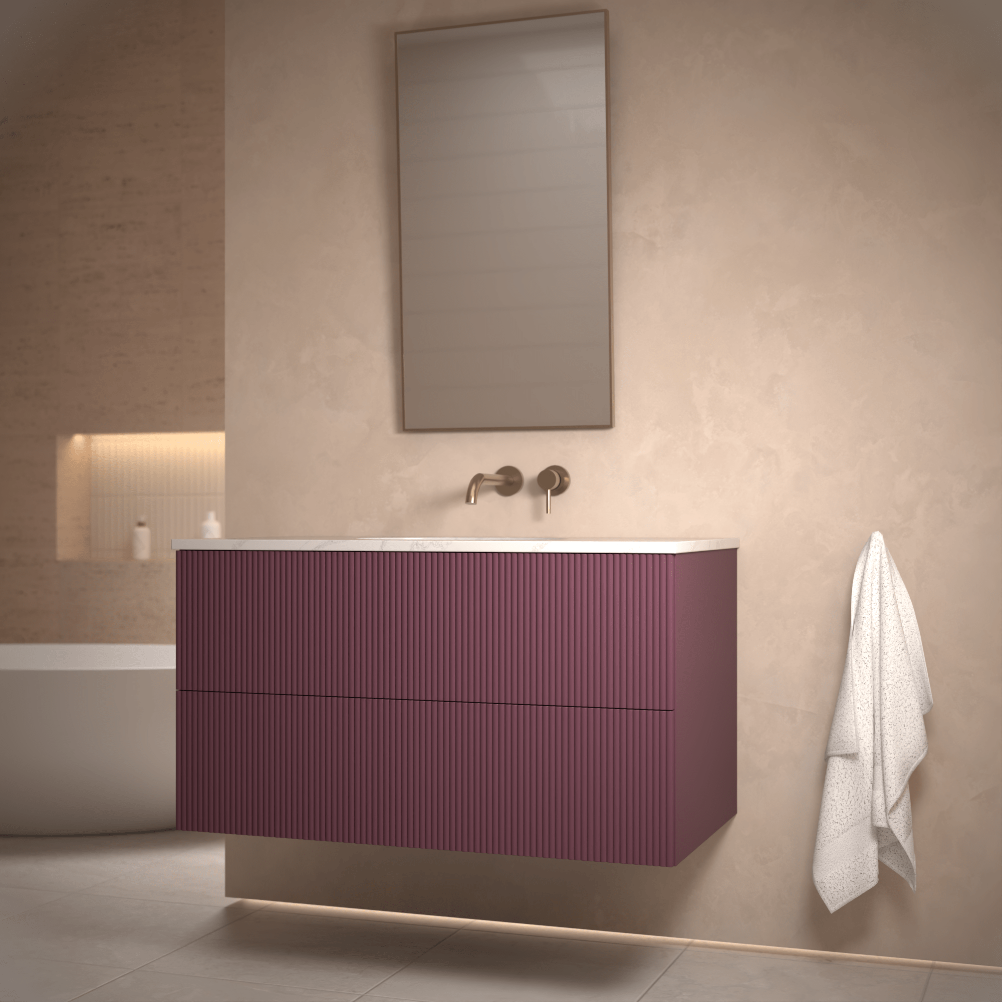 The Reeded | Undermounted | Painted Vanity 1000mm Brinjal - Mockridge Design