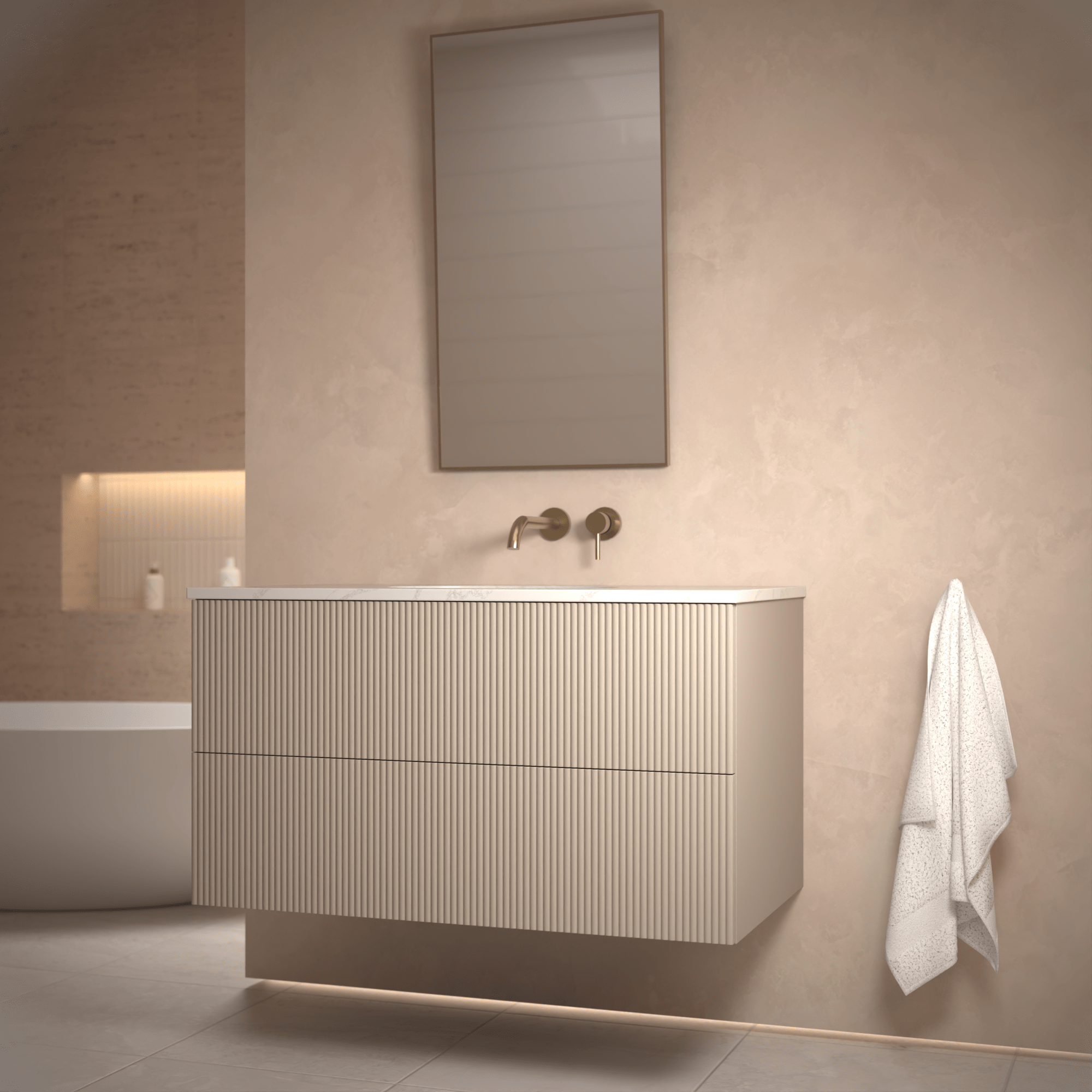 The Reeded | Undermounted | Painted Vanity 1000mm Elephants Breath - Mockridge Design
