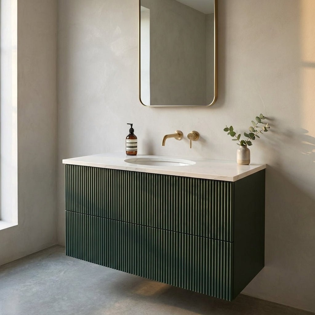 The Reeded | Undermounted | Painted Vanity 1000mm Studio Green - Mockridge Design