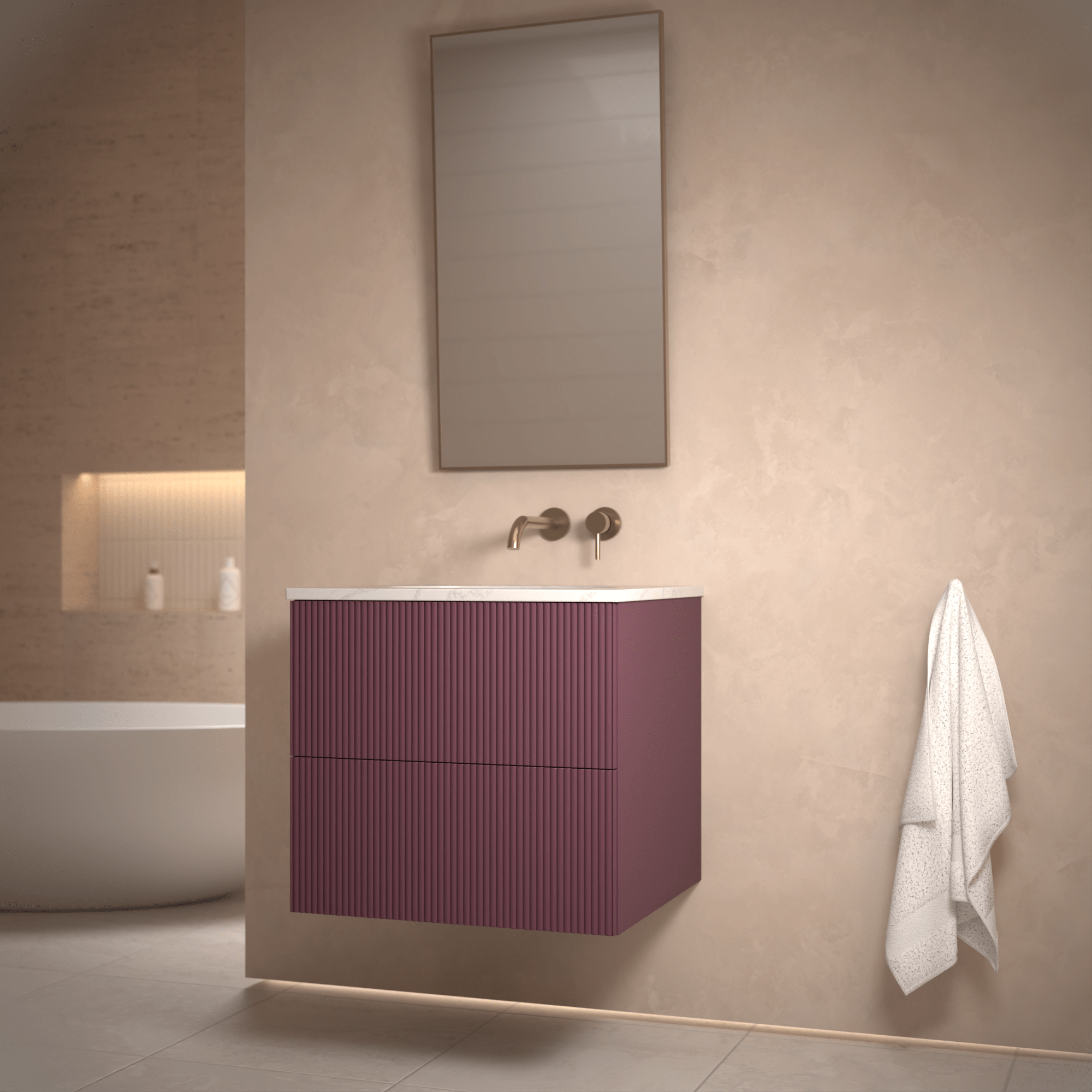 The Reeded | Undermounted | Painted Vanity 600mm Brinjal - Mockridge Design