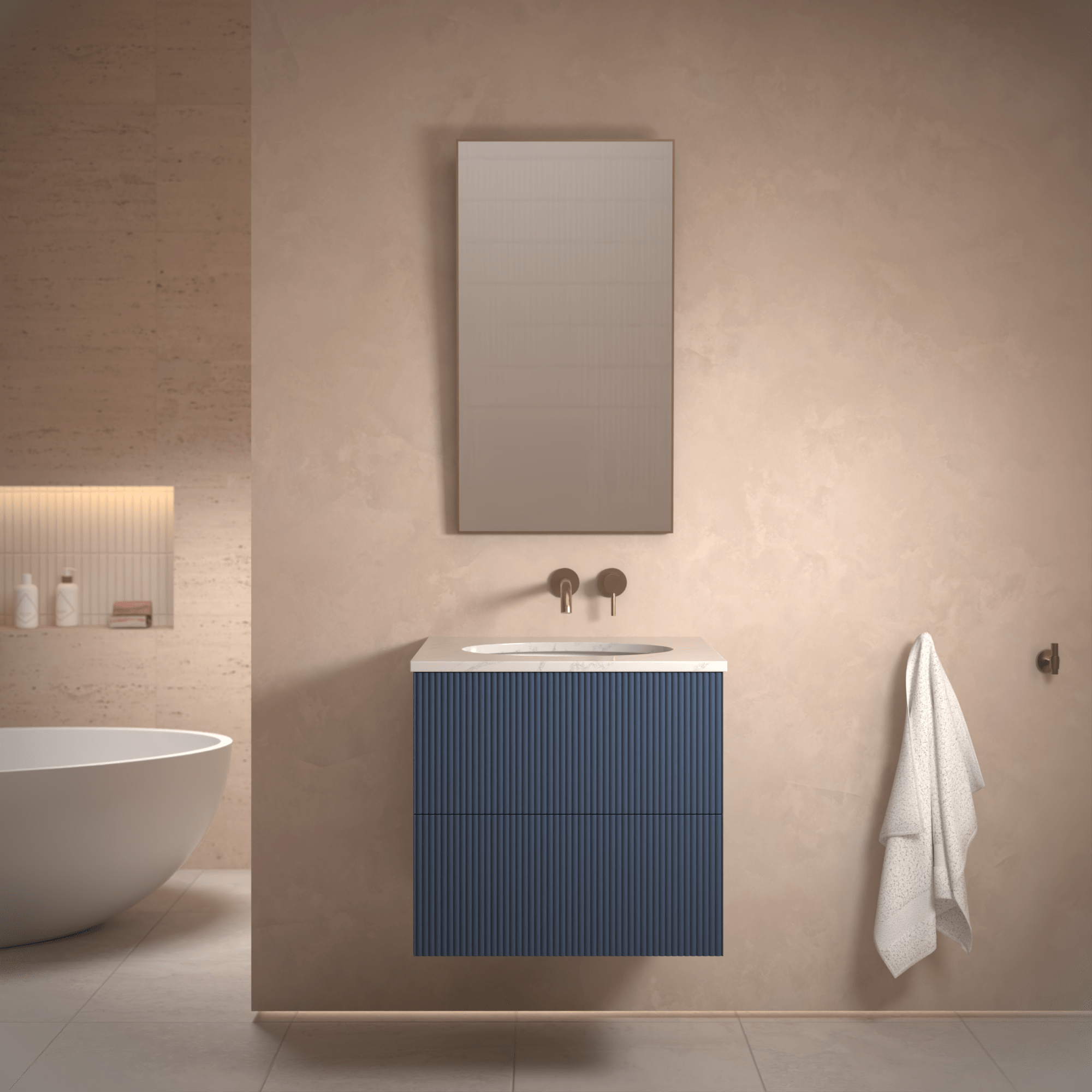 The Reeded | Undermounted | Painted Vanity 600mm Stiffkey Blue - Mockridge Design