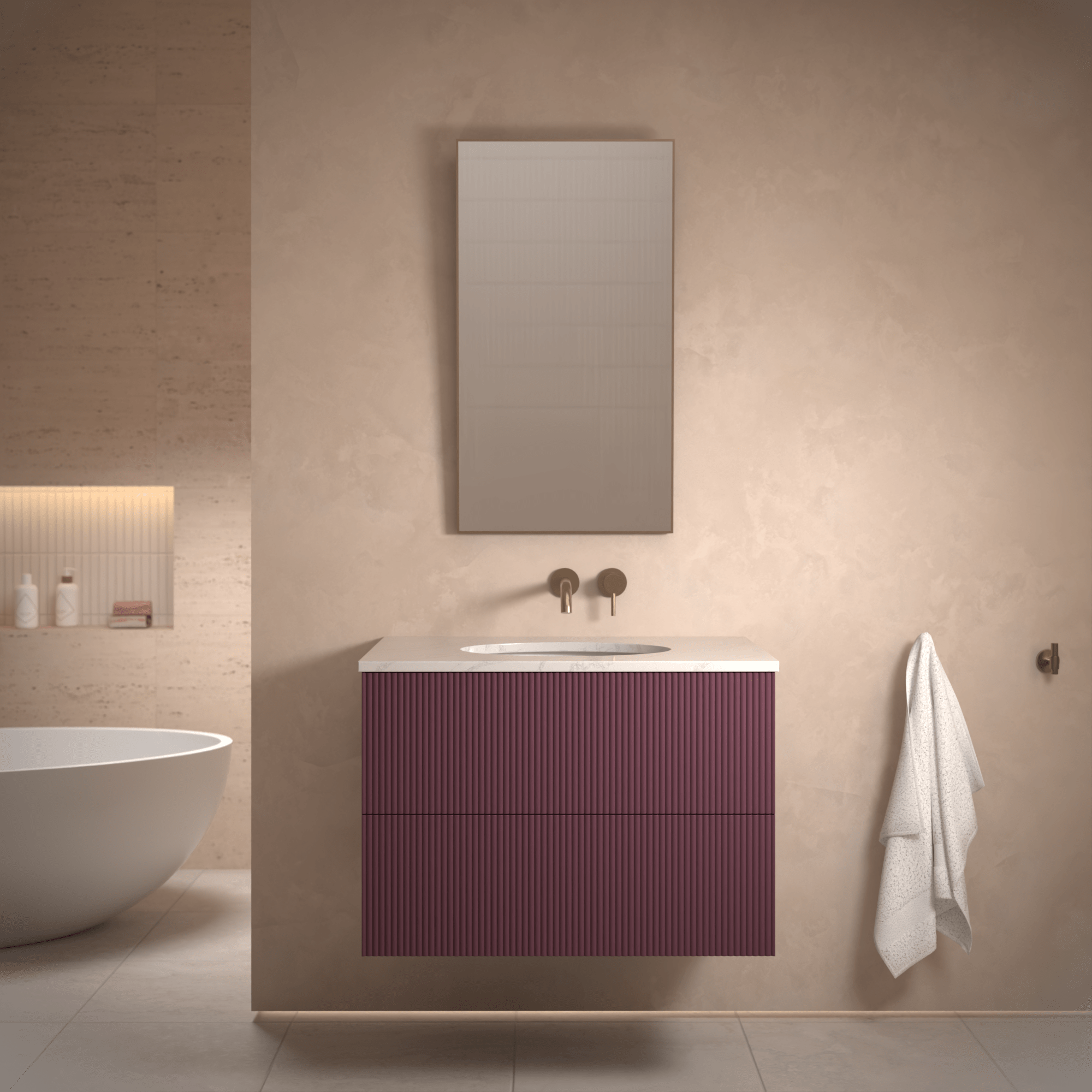 The Reeded | Undermounted | Painted Vanity 800mm Brinjal - Mockridge Design
