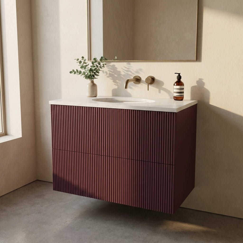 The Reeded | Undermounted | Painted Vanity 800mm Brinjal - Mockridge Design