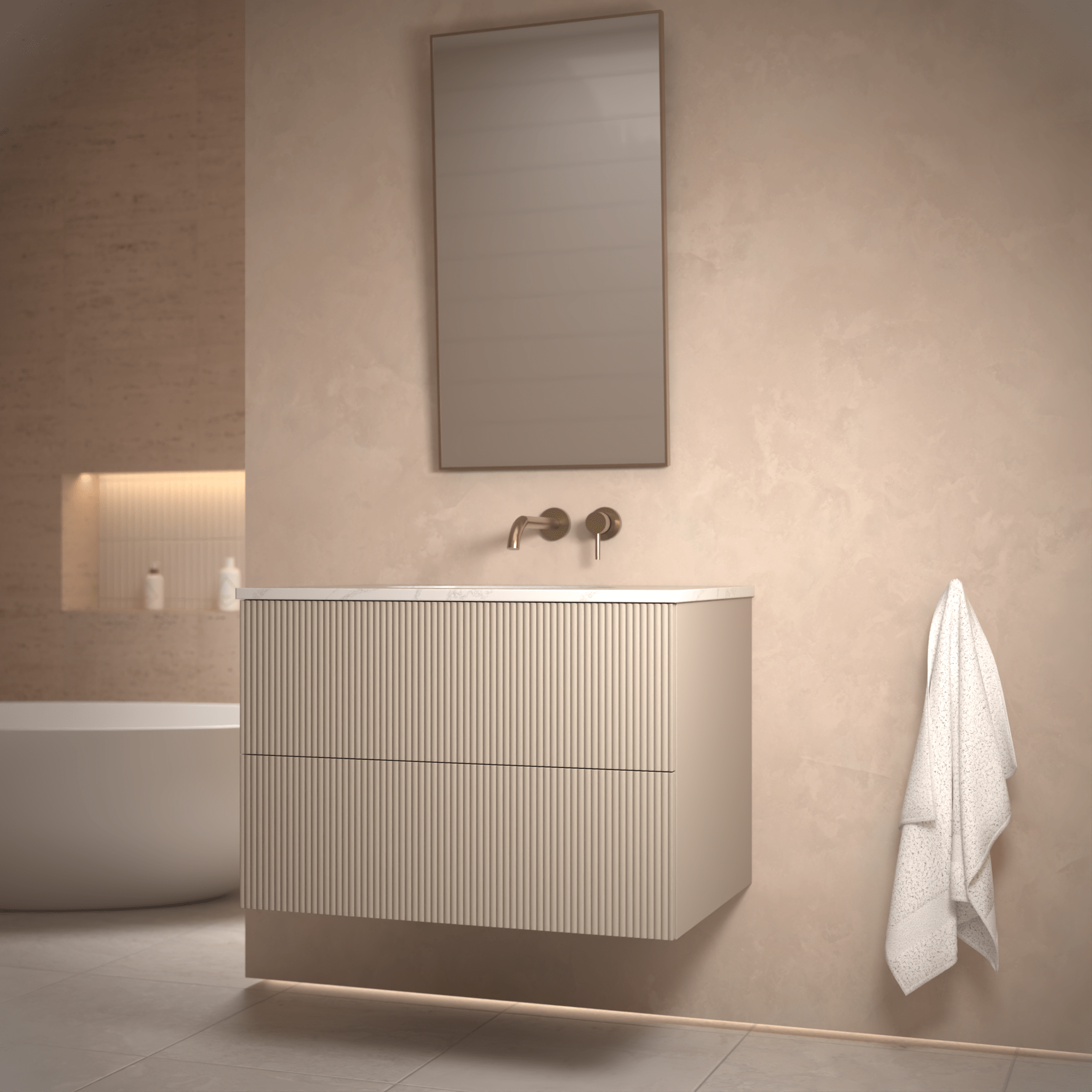 The Reeded | Undermounted | Painted Vanity 800mm Elephants Breath - Mockridge Design