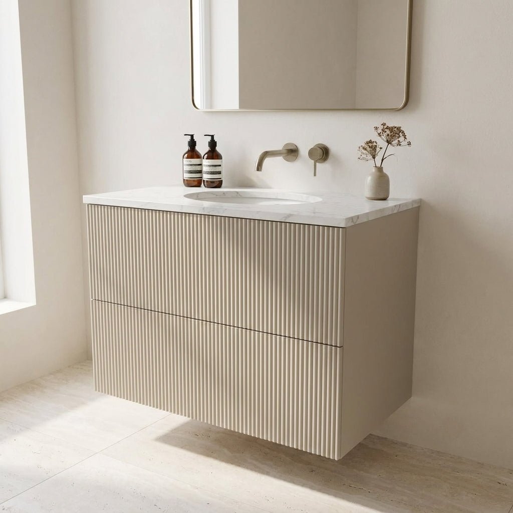 The Reeded | Undermounted | Painted Vanity 800mm Elephants Breath - Mockridge Design