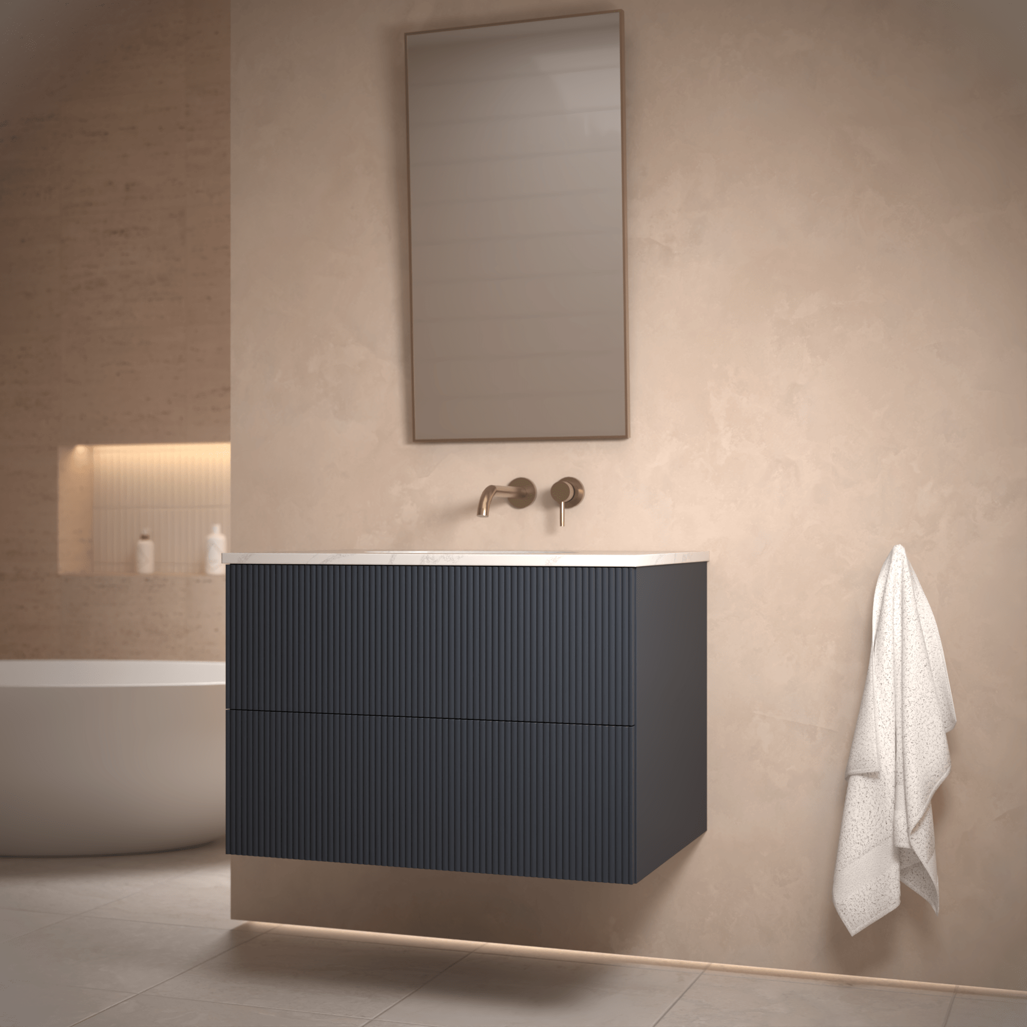 The Reeded | Undermounted | Painted Vanity 800mm Railings - Mockridge Design