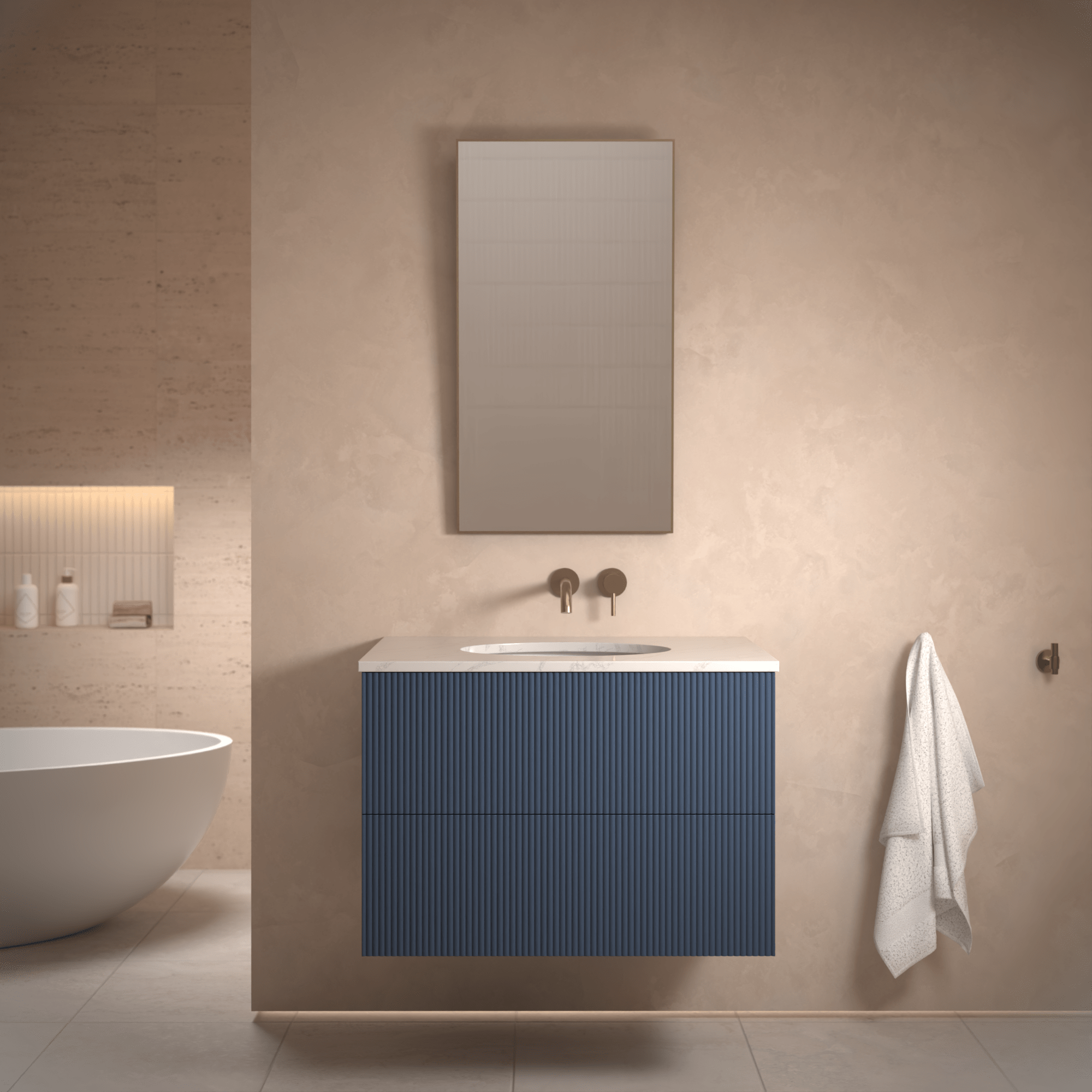 The Reeded | Undermounted | Painted Vanity 800mm Stiffkey Blue - Mockridge Design