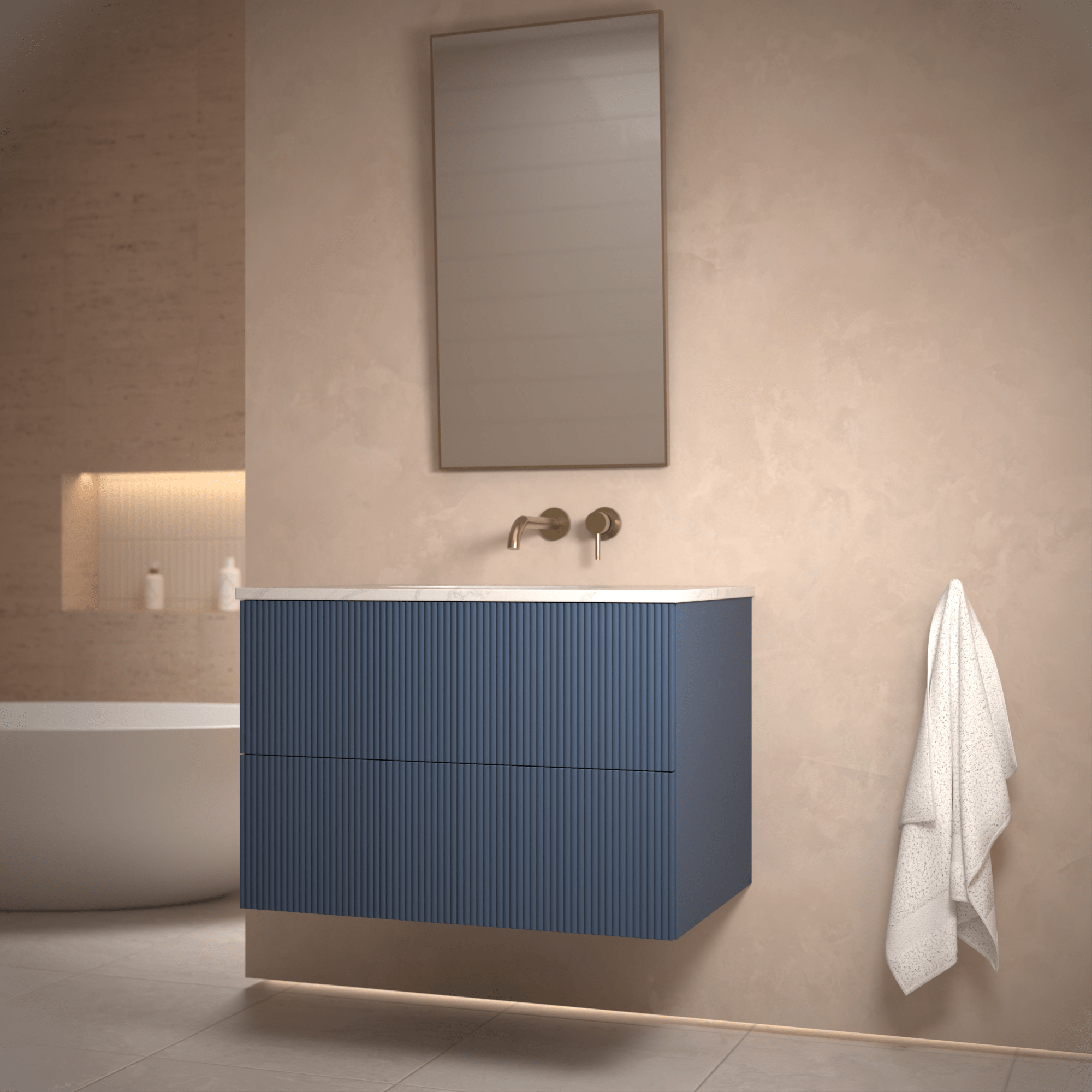 The Reeded | Undermounted | Painted Vanity 800mm Stiffkey Blue - Mockridge Design