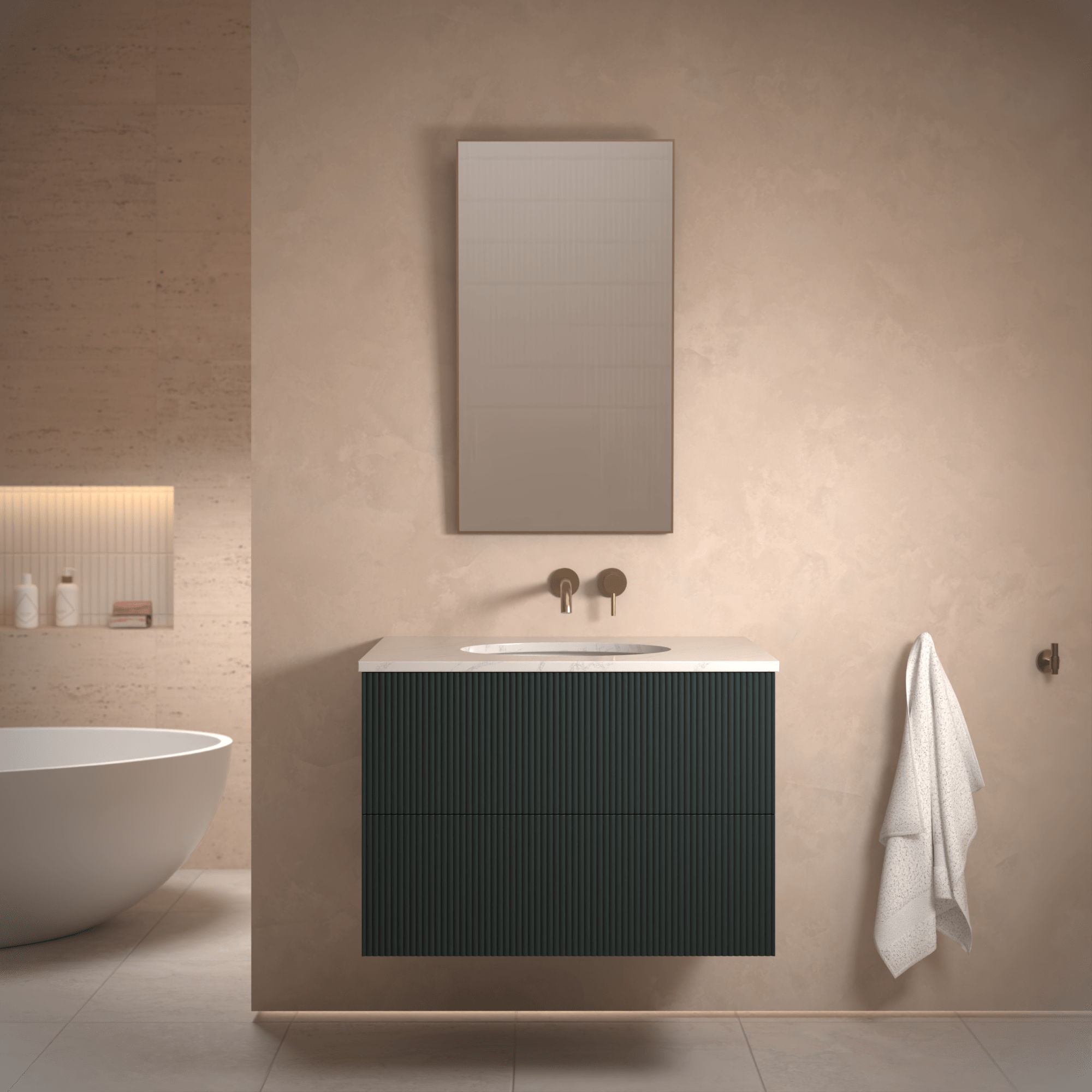 The Reeded | Undermounted | Painted Vanity 800mm Studio Green - Mockridge Design